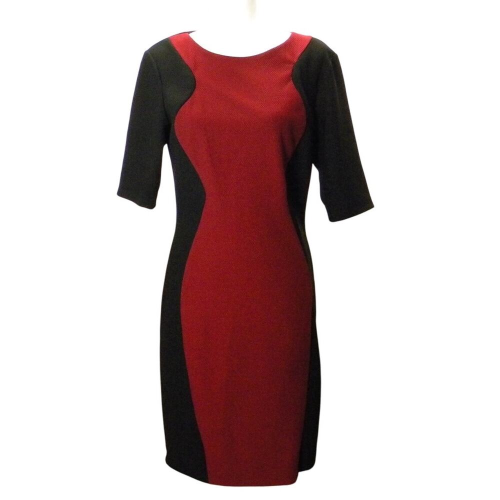 Bisou Bisou sheath dress red black colorblock size 10,‎ gently used, chic modern